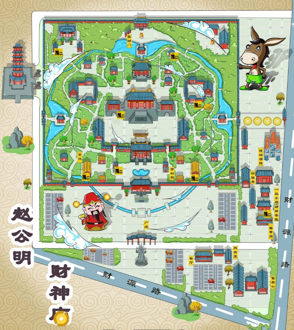 三乡镇寺庙类手绘地图